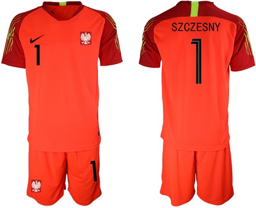 Poland #1 Szczesny Red Goalkeeper Soccer Country Jersey